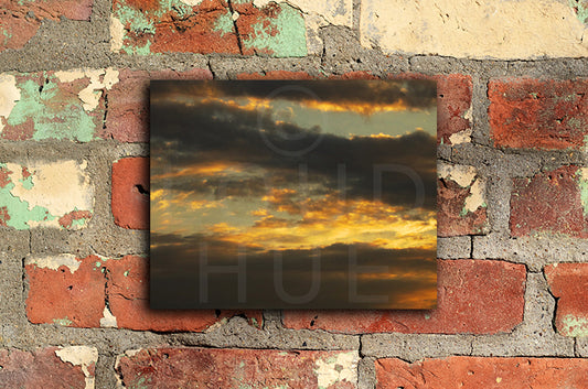Nature photography print of a glowing autumn sunset mounted without a frame called Aureola by Loud Hue