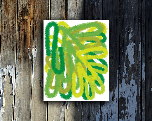 Colorful Art Print of playful green chalk lines shown mounted without a frame called Chalk by Loud Hue