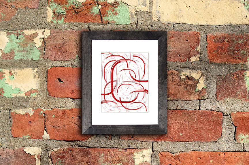 Abstract Art Print of lines with a paint brush effect going in different directions shown mounted with a frame called Change by Loud Hue