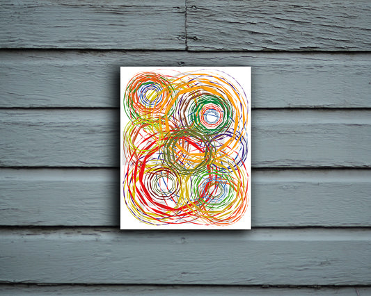 Abstract Art Print of a fun design with circles shown mounted without a frame called Chaos by Loud Hue