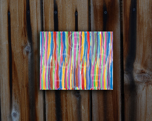 Abstract Art Print in multicolor lines with paint brush effect shown mounted without frame called Fused by Loud Hue