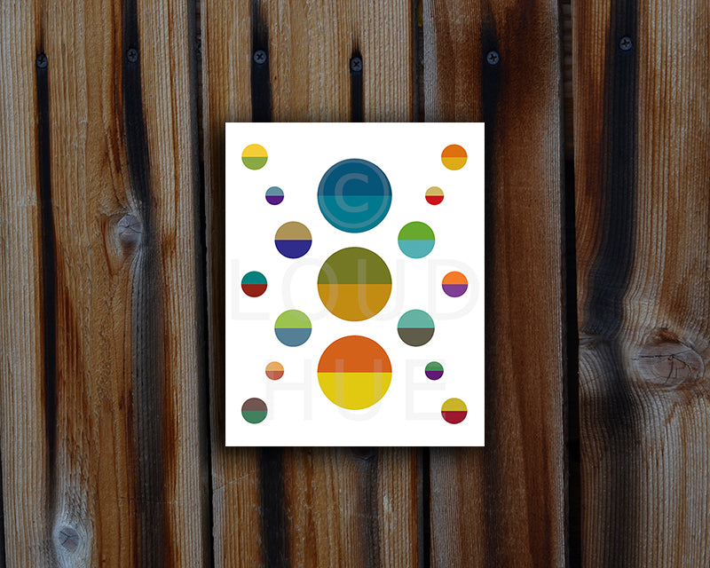 Modern Art Print of colorful half moons shown mounted without a frame called Hemisphere by Loud Hue