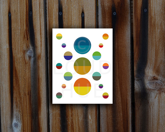 Modern Art Print of colorful half moons shown mounted without a frame called Hemisphere by Loud Hue