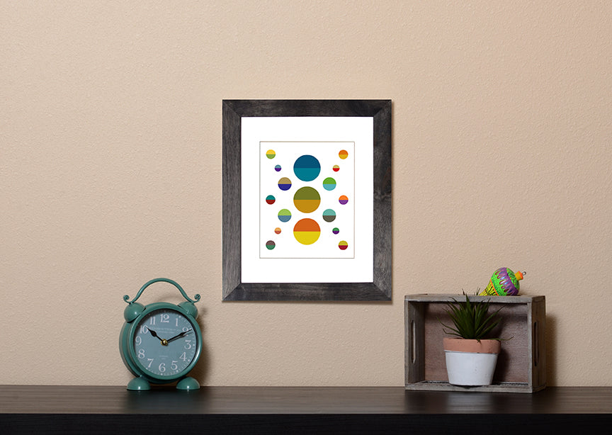 Modern Art Print of colorful half moons with black frame called Hemisphere by Loud Hue