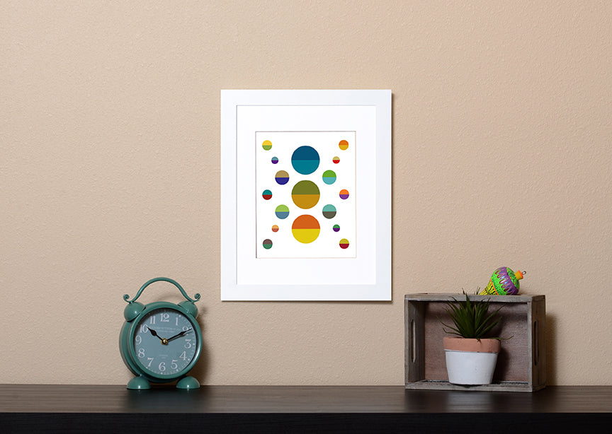 Modern Art Print of colorful half moons with white frame called Hemisphere by Loud Hue