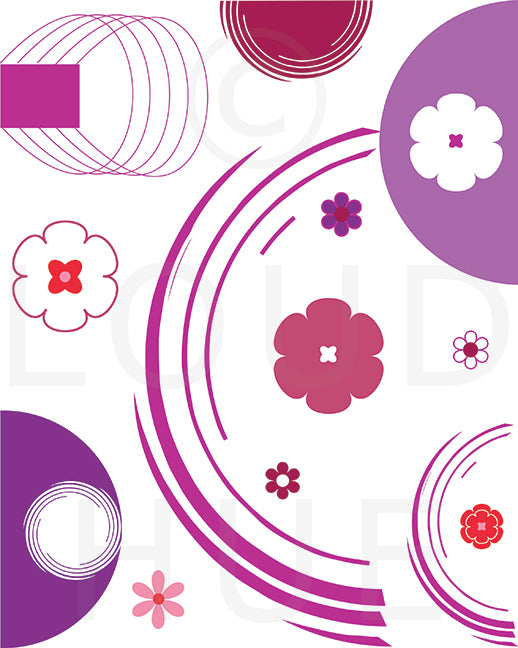 Art Print of a fun pink and purple flowery design called Jewel by Loud Hue.
