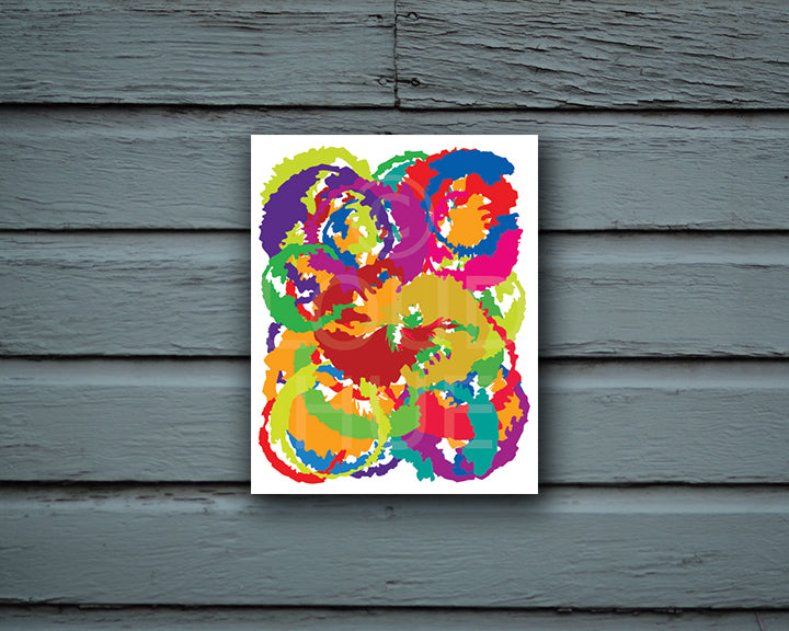 Abstract Art Print resembling the moon in vibrant colors shown mounted without a frame called Luna by Loud Hue