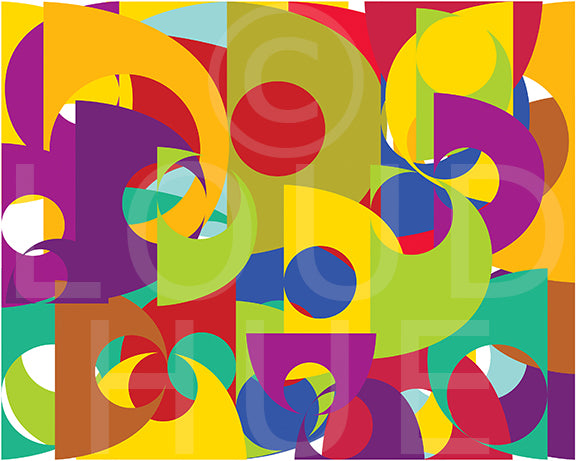 Pop art style Art Print of bold and colorful geometric shapes called Puzzle by loud Hue