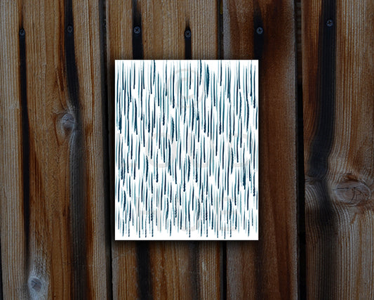Art Print of raindrops in hues of blue with a brushstroke effect shown mounted without a frame called Rain by Loud Hue