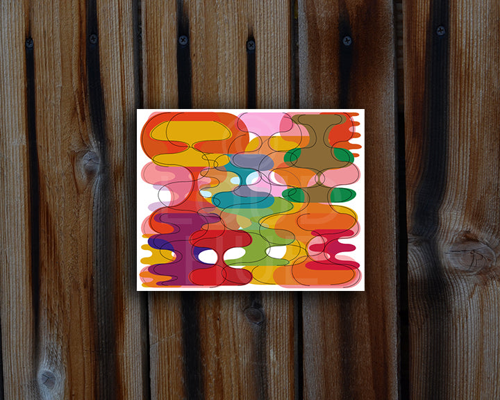 Retro style Art Print of vibrant geometric shapes shown mounted without a frame called Reflect by Loud Hue
