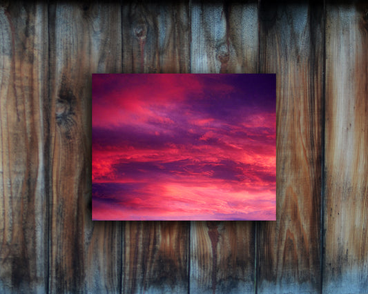 Nature photography print of a gorgeous sunset with vivid hues of violet and fuchsia mounted without a frame called Rose by Loud Hue