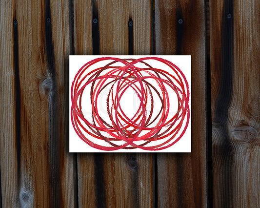 Modern Art Print of overlapping circles in hues of red shown mounted without a frame called Soul by Loud Hue