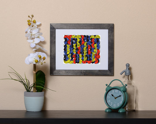 Vibrant Art Print of a fun design with the number eight shown in a black frame called Eight by Loud Hue