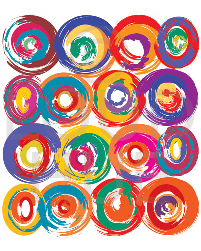 Art Print of energetic and colorful circles with a brushstroke effect called Jolt by Loud Hue