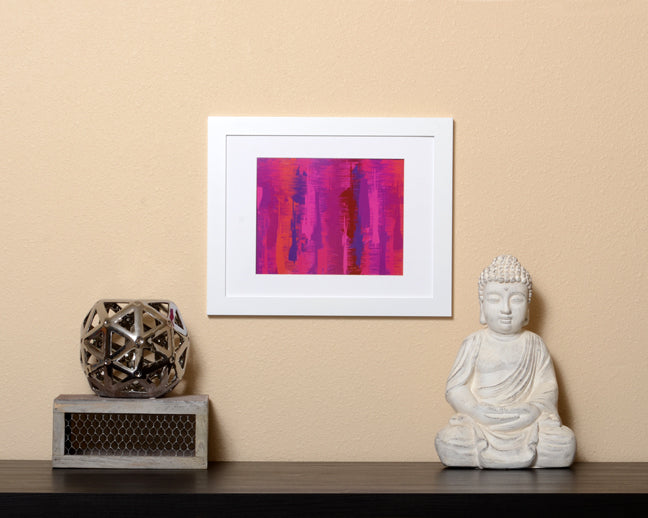 Art Print in Impressionism style with pink, purple and violet colors shown with a white frame called Deep Crush by Loud Hue