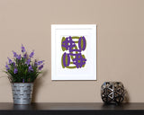 Art Print of a purple and olive colored fun and unique design called Balloons by Loud Hue