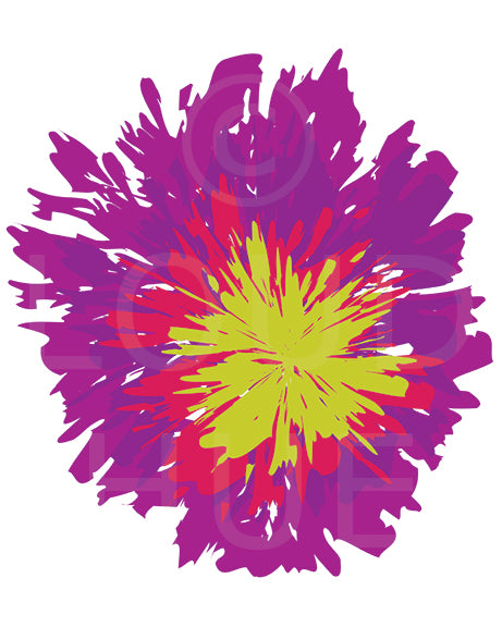 Art Print of an abstract and energetic purple and green flower called Bloom by Loud Hue