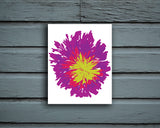 Art Print of an abstract and energetic purple and green flower called Bloom by Loud Hue