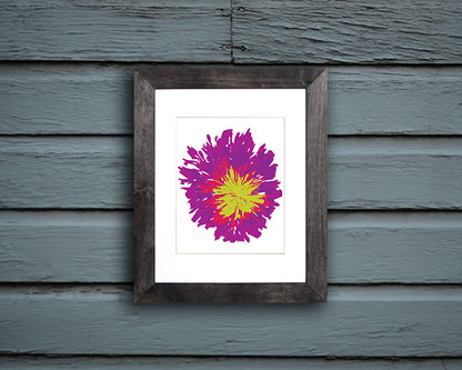 Art Print of an abstract and energetic multicolored flower in black frame called Bloom by Loud Hue
