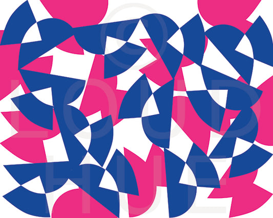 Pop art style Art Print in pink and blue overlapping shapes called Bound by Loud Hue