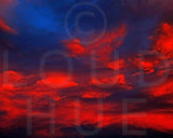 Nature photography print of a glowing red sunset called Cotton Candy by Loud Hue