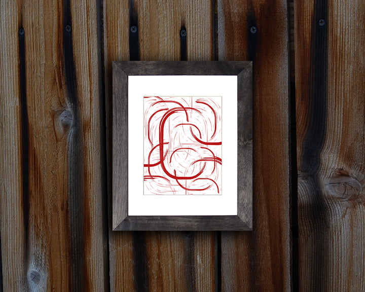Abstract Art Print of lines with a paint brush effect going in different directions shown mounted with a black frame called Change by Loud Hue