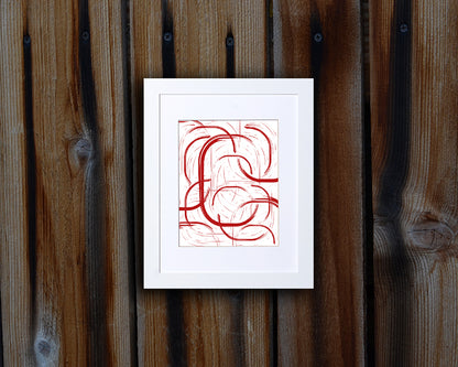 Abstract Art Print of lines with a paint brush effect going in different directions shown mounted with a white frame called Change by Loud Hue