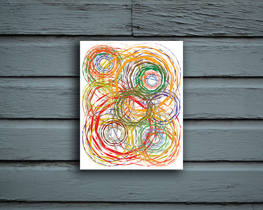 Abstract Art Print of a fun design with circles shown mounted without a frame called Chaos by Loud Hue