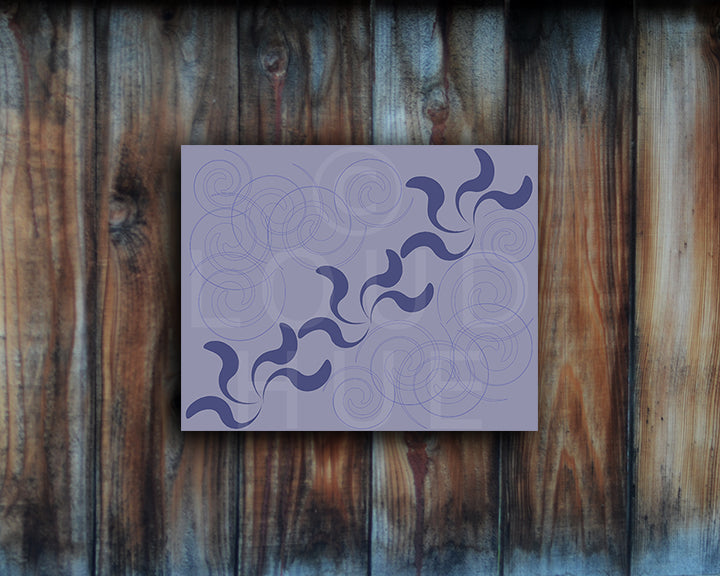 Modern violet blue Art Print with a playful design shown mounted without a frame called Dance by Loud Hue
