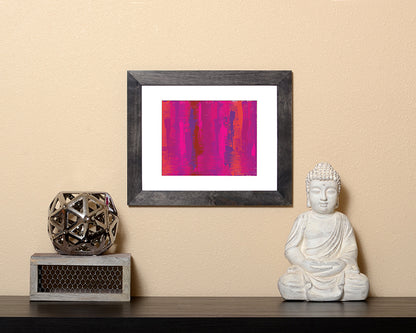 Art Print in Impressionism style with pink, purple and violet colors shown with a black frame called Deep Crush by Loud Hue