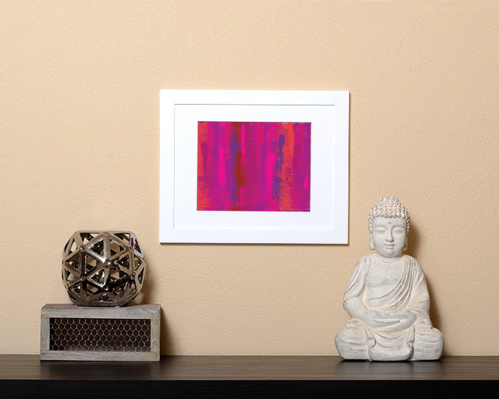Art Print in Impressionism style with pink, purple and violet colors shown with a white frame called Deep Crush by Loud Hue