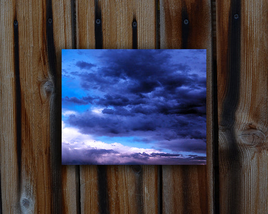 Beautiful nature photo of a blue, white and purple sky shown mounted without a frame called Depth by Loud Hue