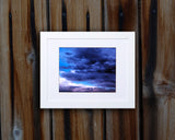 Beautiful nature photo of a blue, white and purple sky with white frame called Depth by Loud Hue