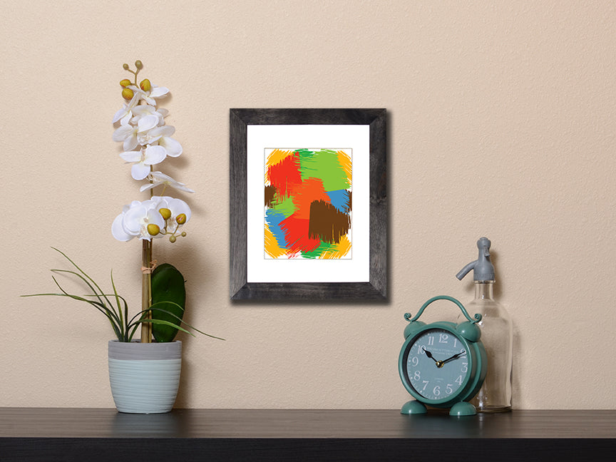 Abstract Art Print of overlapping shapes in vibrant colors with black frame called Faces by Loud 