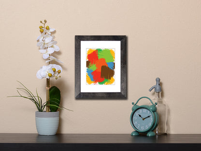 Abstract Art Print of overlapping shapes in vibrant colors with black frame called Faces by Loud 