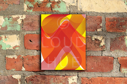 Art Print of a flowing blend of yellow and orange colors and textures shown mounted without a frame called Flow by Loud Hue