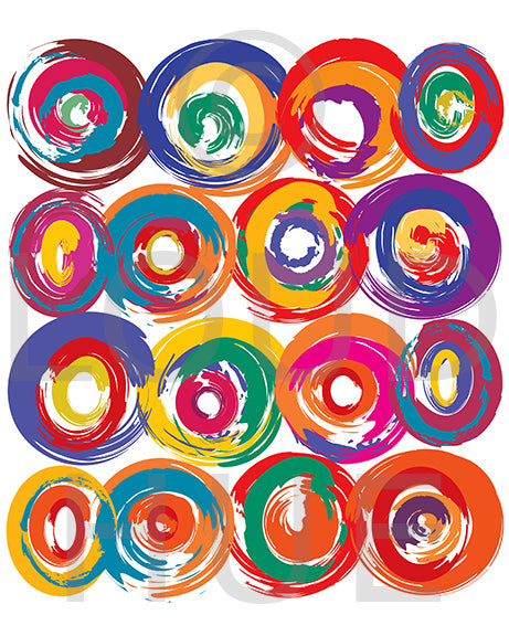 Art Print of energetic and colorful circles with a brushstroke effect called Jolt by Loud Hue