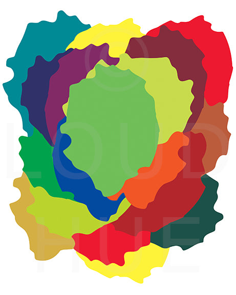 Modern Art Print of overlapping abstract shapes in vibrant colors called Love by Loud Hue