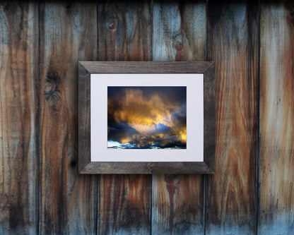 Beautiful nature photo of an unusual and glorious sunset shown with a black frame called Nebula by Loud Hue
