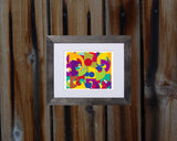 Pop art style Art Print of bold geometric shapes with black frame called Puzzle by loud Hue