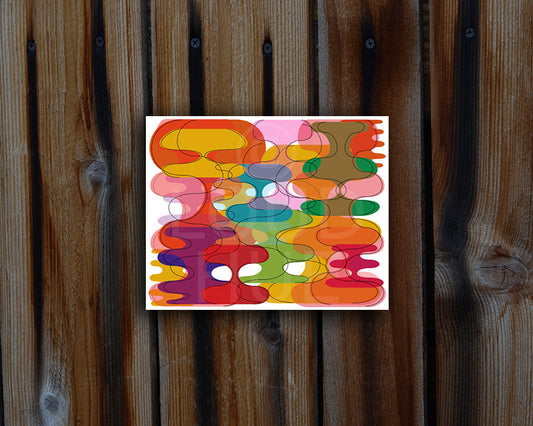 Retro style Art Print of vibrant geometric shapes shown mounted without a frame called Reflect by Loud Hue