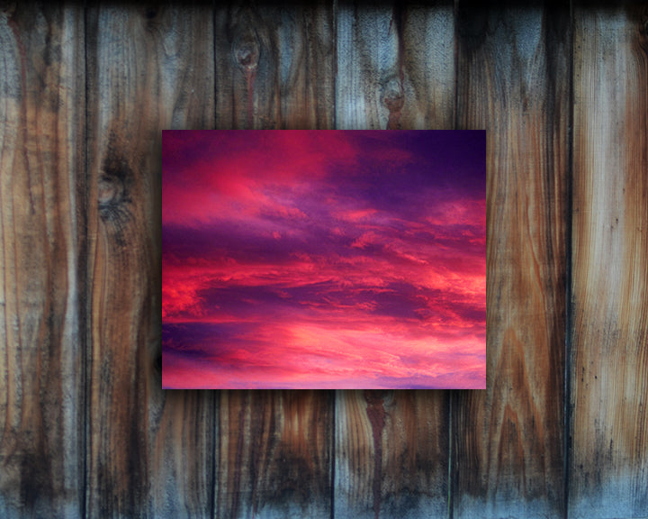 Nature photography print of a gorgeous sunset with vivid hues of violet and fuchsia mounted without a frame called Rose by Loud Hue