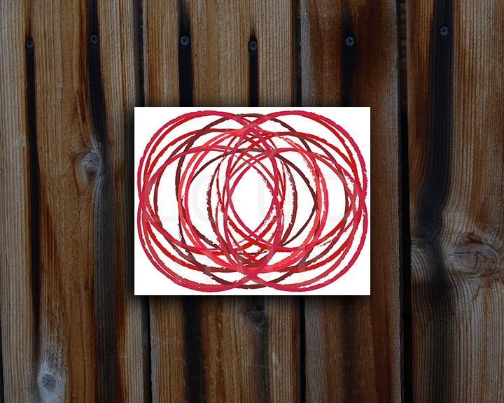 Modern Art Print of overlapping circles in hues of red shown mounted without a frame called Soul by Loud Hue