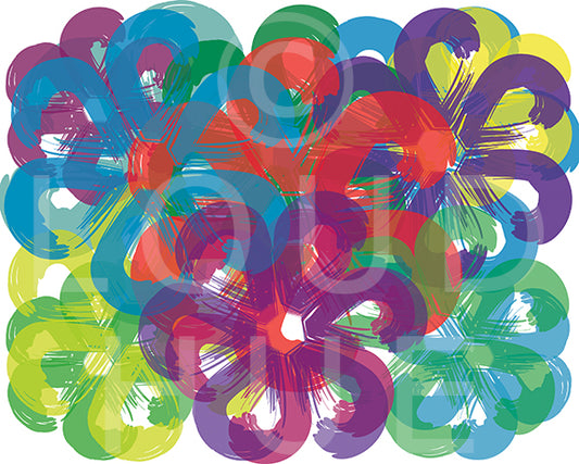Art Print of overlapping flowers in cheerful bright colors called Spring by Loud Hue
