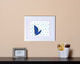 Modern Art Print with a playful design of a boat and raindrops with white frame called Boat by Loud Hue