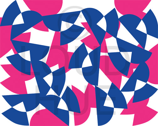 Pop art style Art Print in pink and blue overlapping shapes called Bound by Loud Hue