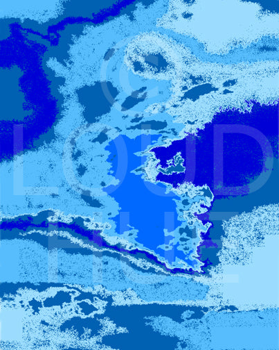 Vibrant Abstract Art Print in the form of waves with hues of blue called Boundless by Loud Hue
