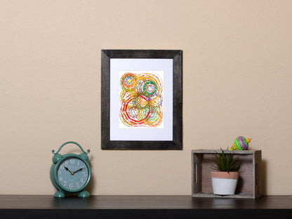 Abstract Art Print of a fun design with circles in black frame called Chaos by Loud Hue