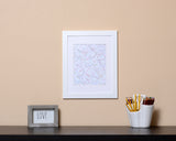 Abstract Art Print with a fun design in the form of raindrops with white frame called Drops by Loud Hue