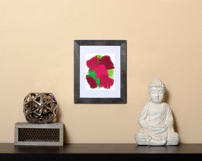 Abstract Art Print of overlapping shapes in deep color tones with black frame called Faces by Loud Hue